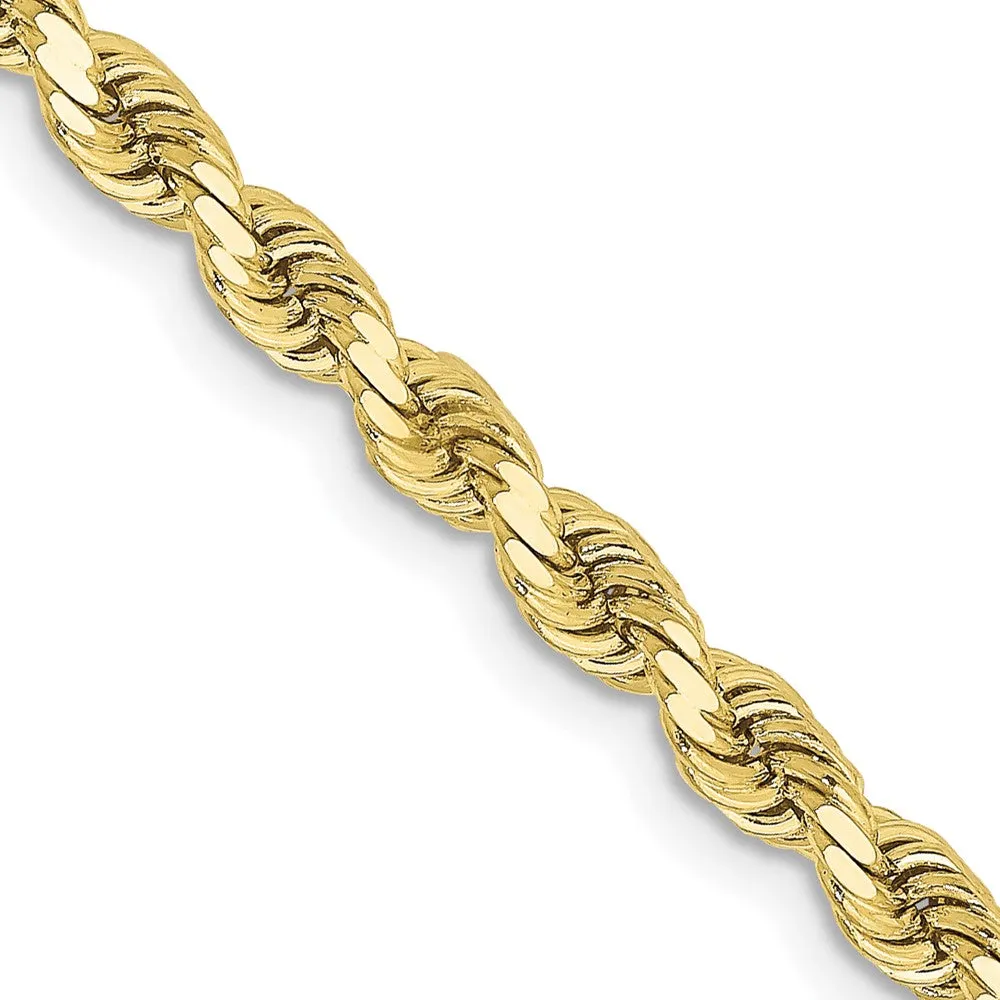 3.25mm 10K Yellow Gold Solid Diamond Cut Rope Chain Necklace