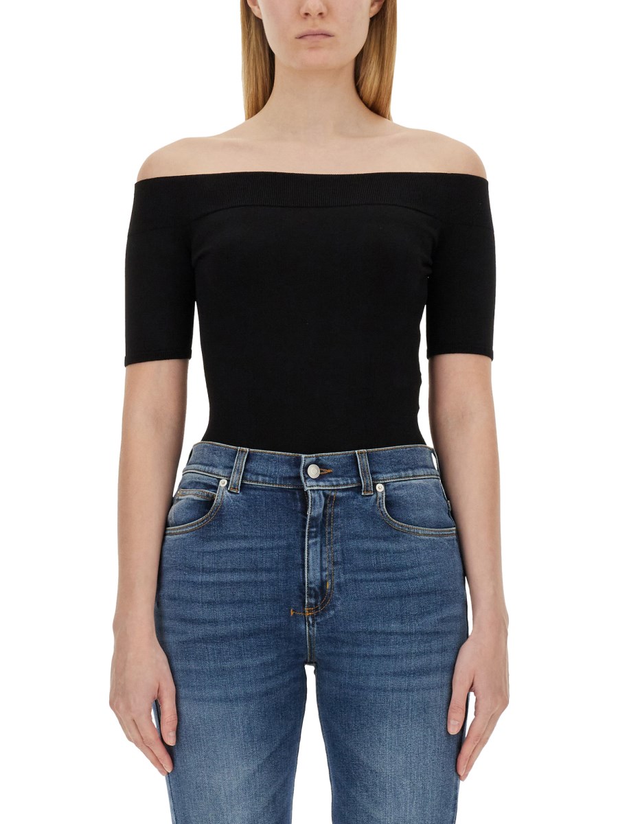 ALEXANDER McQUEEN    VISCOSE KNIT TOP WITH BARE SHOULDERS
