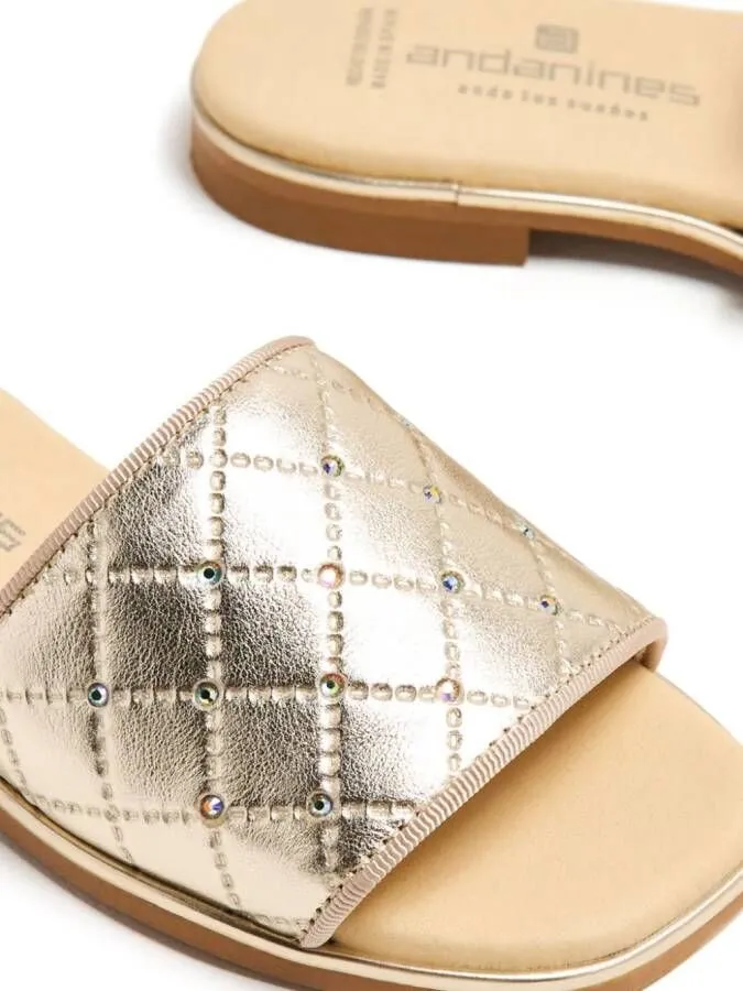 ANDANINES metallic-finish quilted leather sandals Gold