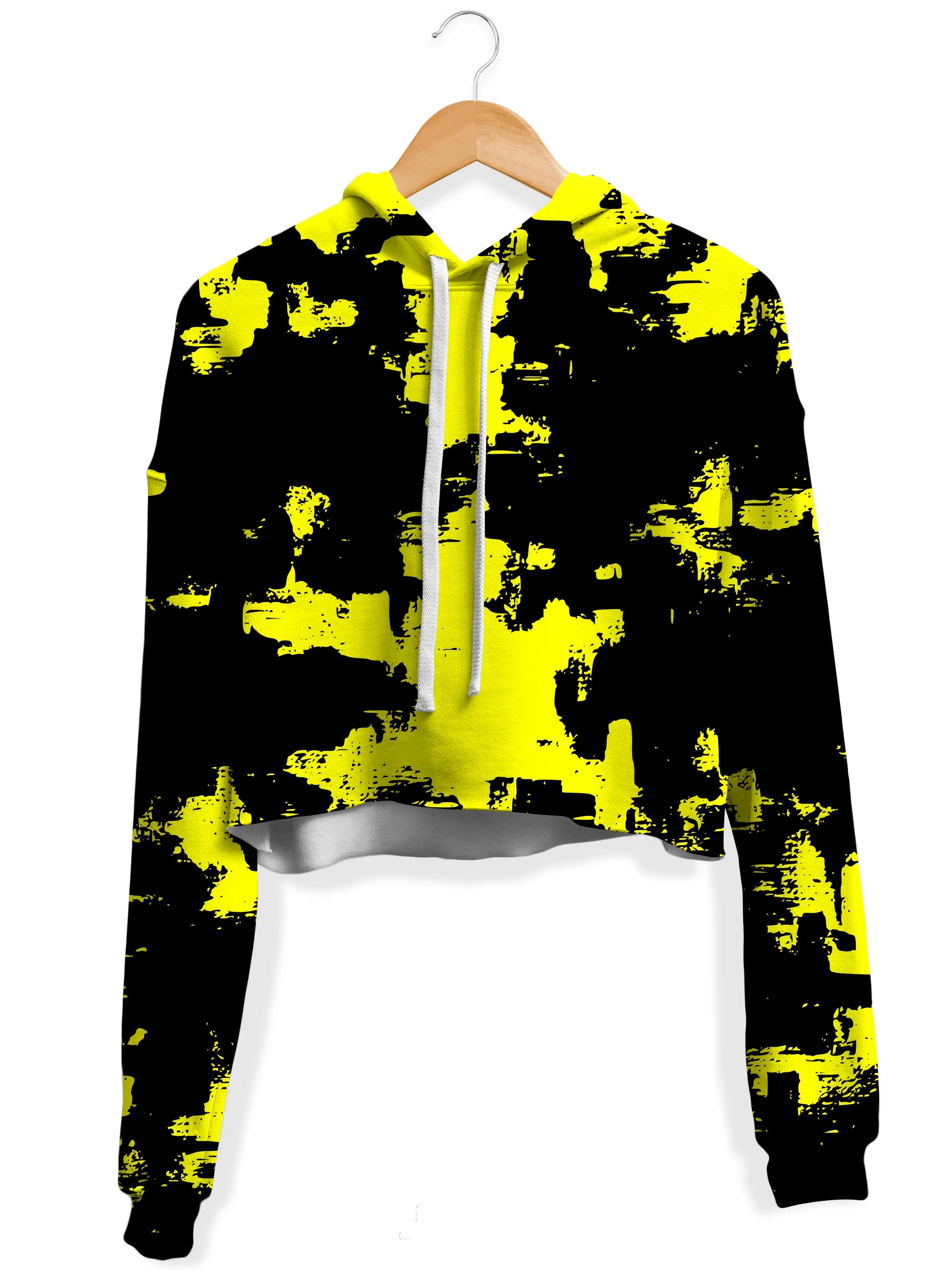 Black and Yellow Abstract Crop Hoodie and Leggings Combo