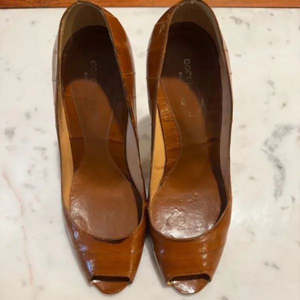 Eels Skin Leather Open Toe Heels