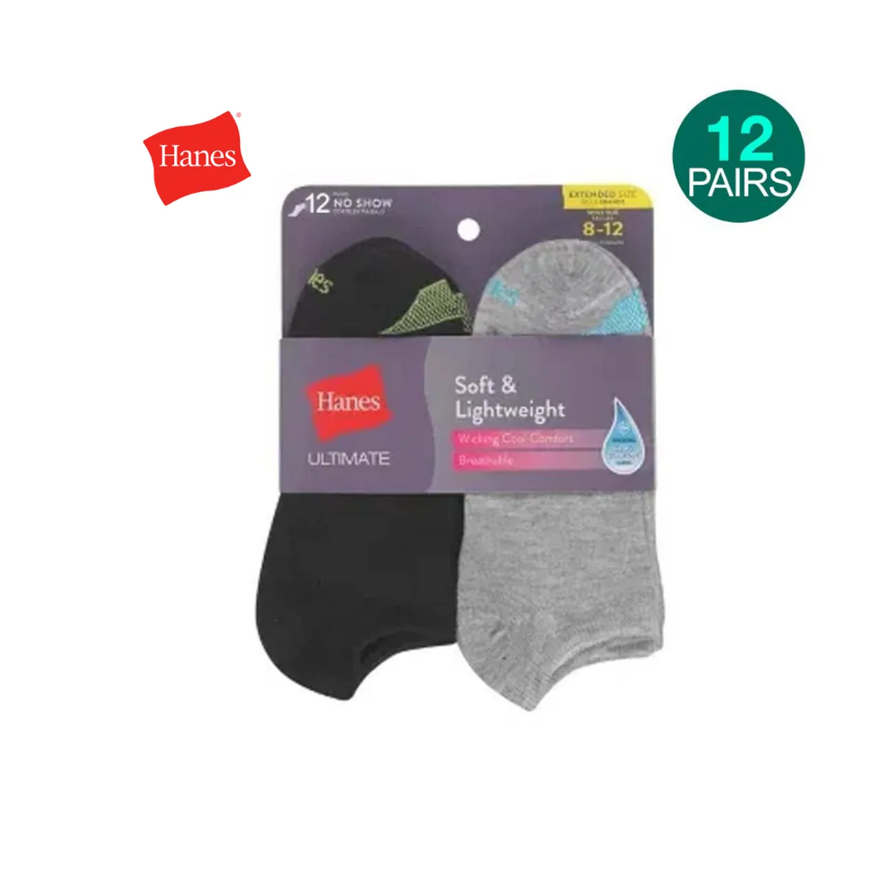 Hanes Women's Ultimate Soft & Lightweight No-Show Socks (12-Pair)