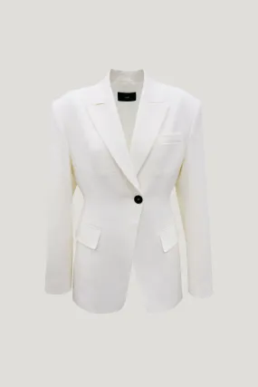 Ivory Waist Fitted Wool Blend Jacket