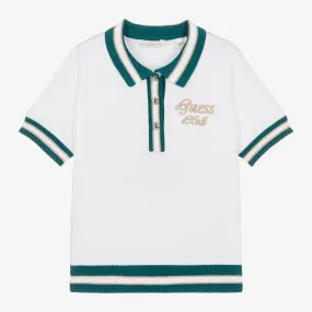 Junior Girls White Knit Polo Shirt