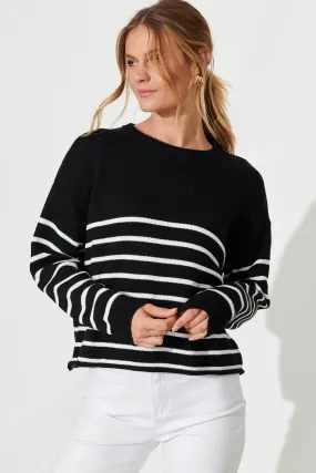 Locklear Knit In Black With White Stripe Cotton Blend