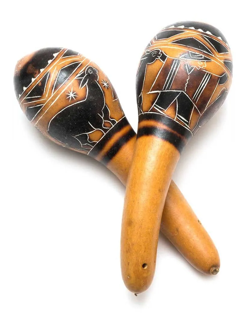 Peruvian Carved Gourd Rattle - Medium
