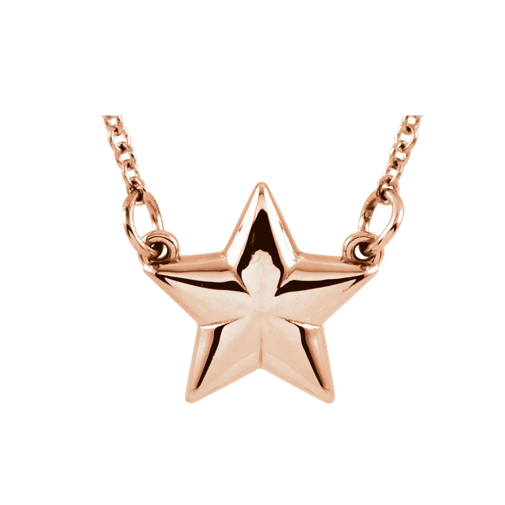 Polished Small Star Necklace in 14k Rose Gold, 18 Inch