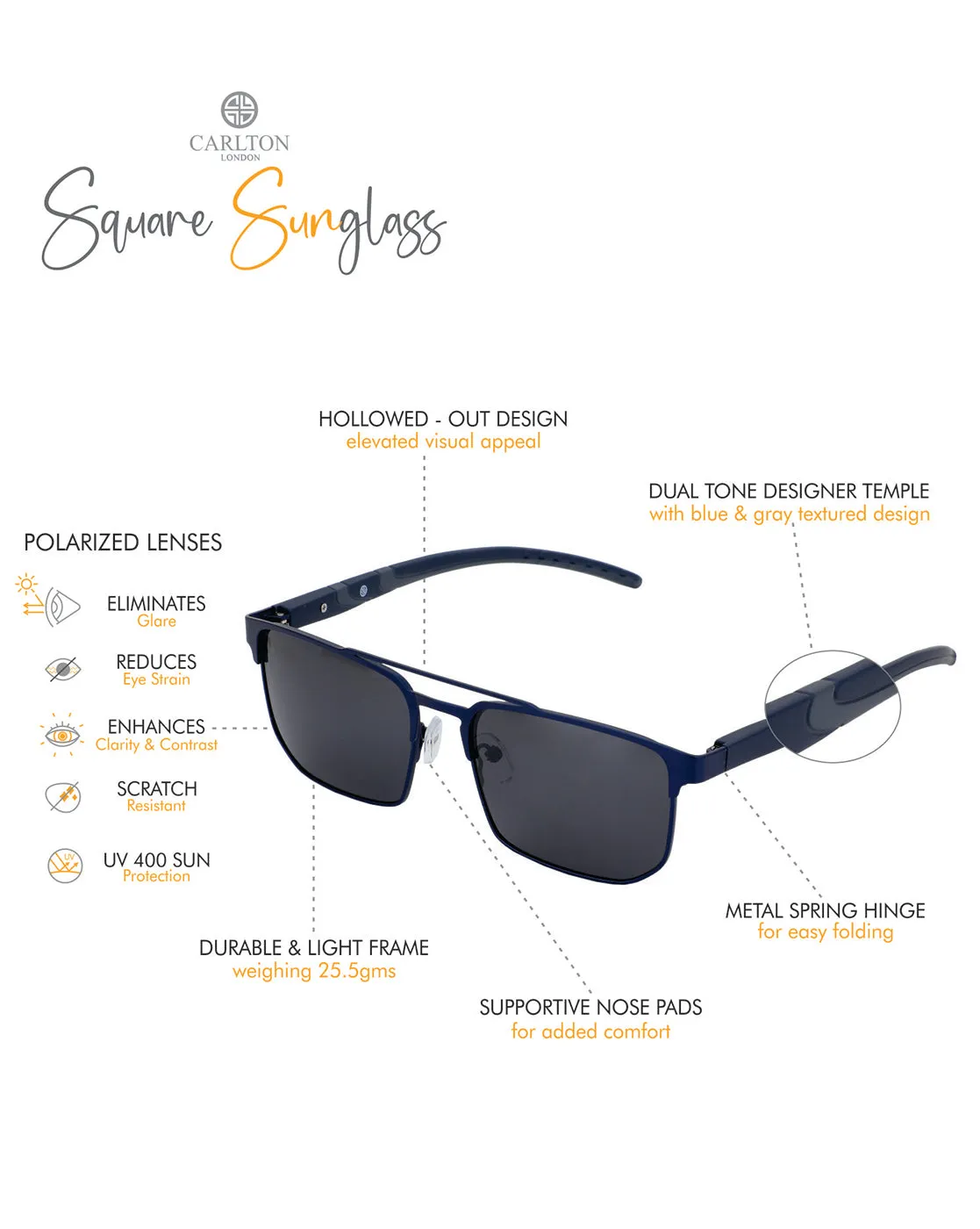 Premium Blue Toned with Polarised Lens Square Sunglass for men