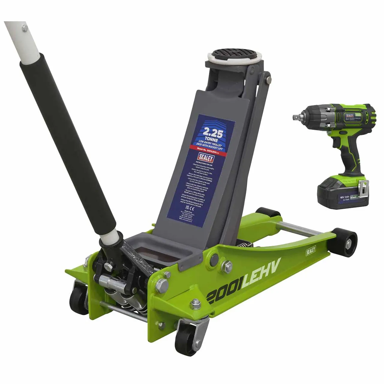 Sealey 2001LEHVCOMBO 2.2 Tonne Trolley Jack & 18V Cordless Impact Wrench - Green
